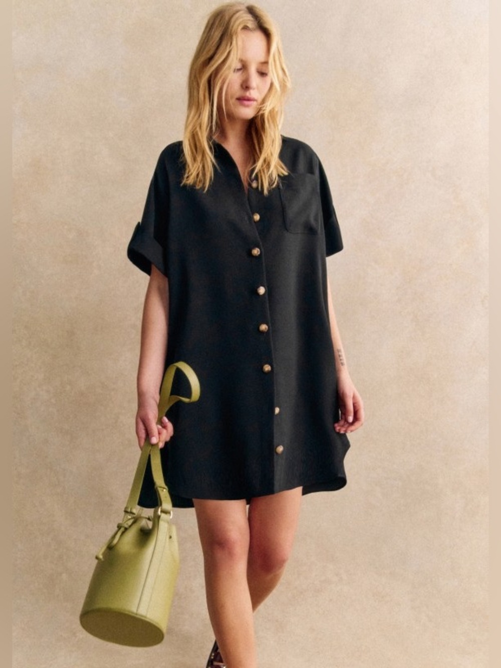 Sezane black Ana bottondown collared dress size 44 or US XL